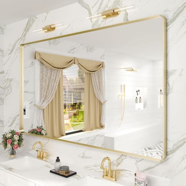 Apmir 60 in. W x 36 in. H Rectangular Aluminum Alloy Framed and Tempered Glass Wall Bathroom Vanity Mirror in Brushed Gold