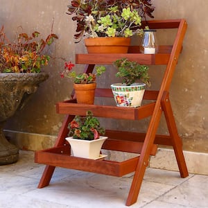 24 in. L x 30 in. W x 35 in. H Outdoor Three-layer Wood Garden Plant Stand, Brown