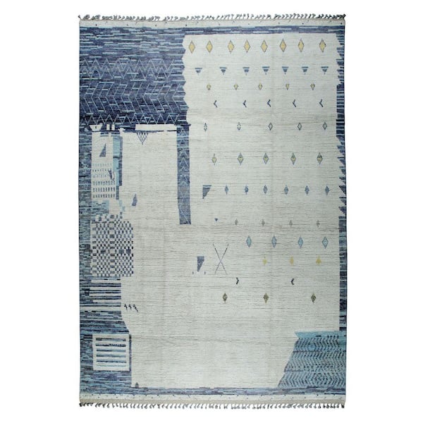 Colorful Hand-Knotted Wool Marrakech Rug, Multicolored 9 ft. x 13 ft. Contemporary Handspun for Modern Ho, Area Rug