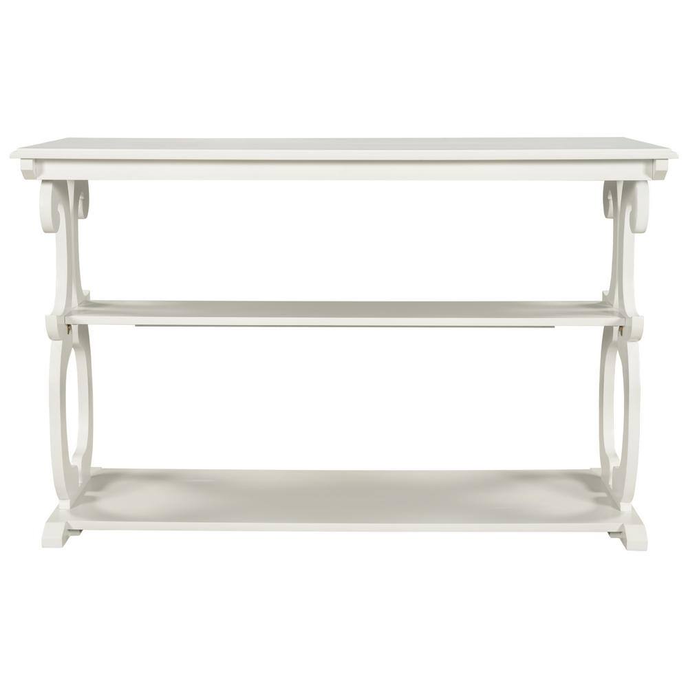 48 in. Rectangle White Wood Console Table with 3-Tier Storage Shelf and Carved Legs