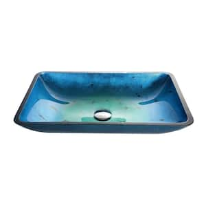 Multi-Color 21.9 in. Rectangular Vessel Bathroom Sink in Blue Glass