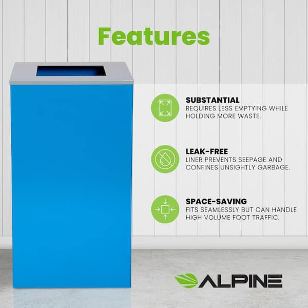 Alpine ALP477-BLU-3PK 23 Gal. Blue Indoor Trash Container Recycling Bin 3  Pack