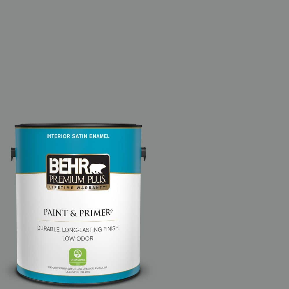 Behr Premium Plus 1 Gal N460 5 Slate Rock Satin Enamel Low Odor Interior Paint Primer 740001 The Home Depot