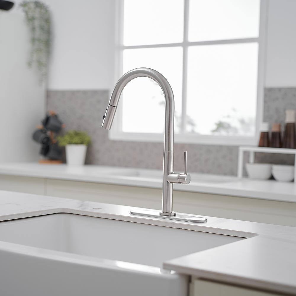 Brushed Nickel High-Arc Pull-Out Spray Kitchen Faucet
