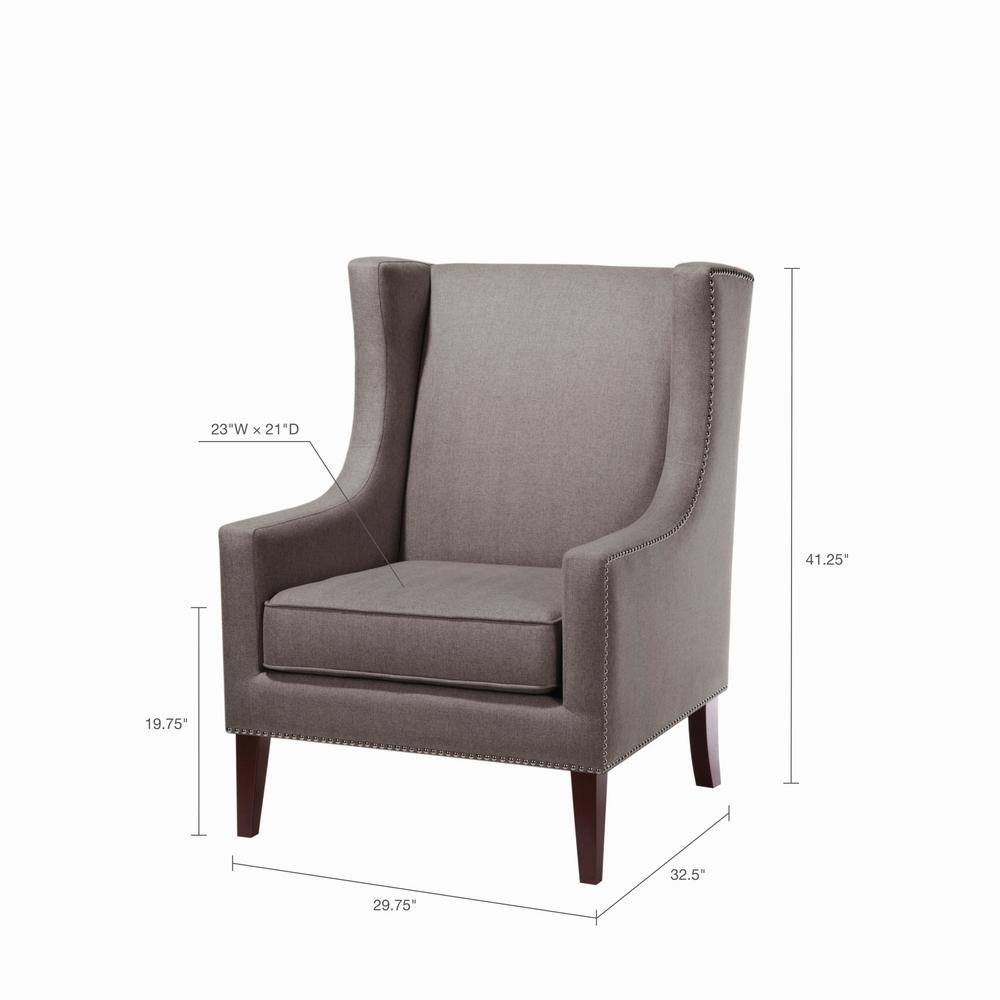 Dark Gray Wood Accent Chair with Herringbone Fabric