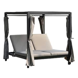 Diana Steal Outdorr Chaise Lounge Sunbed with Grey Cushions