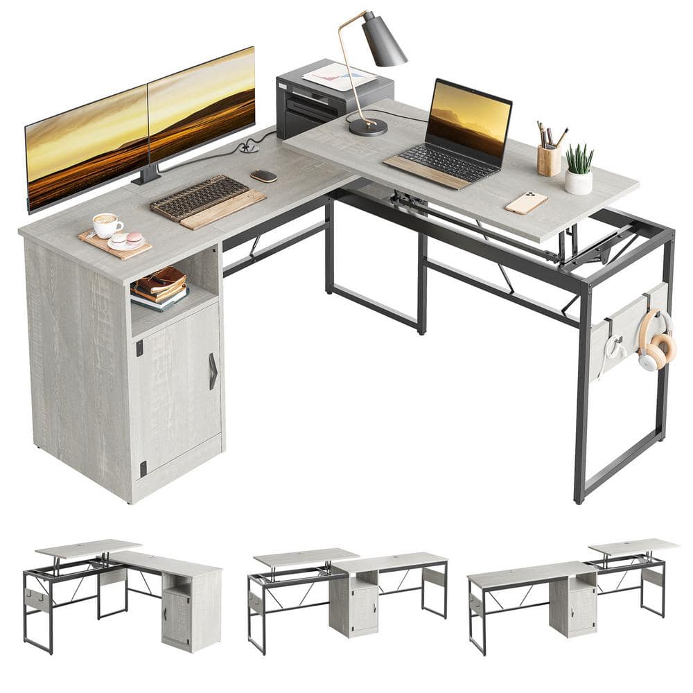 Bestier 60 in. Wash White Reversible L-Shaped Computer Desk