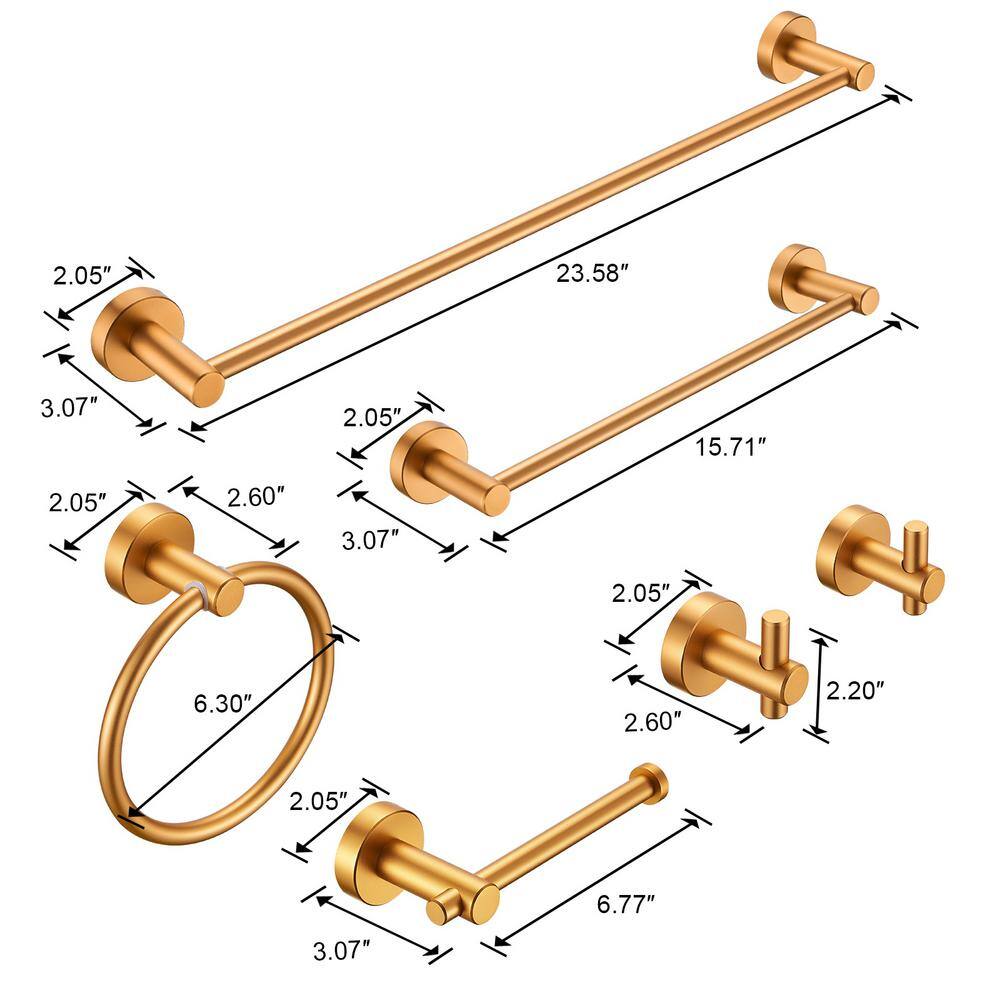 Gold Stainless Steel 6-Piece Bathroom Hardware Set