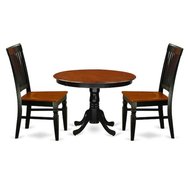East West Furniture 3-Piece Black and Cherry Finish Solid Wood Top - Dining Room Set - Seats 4