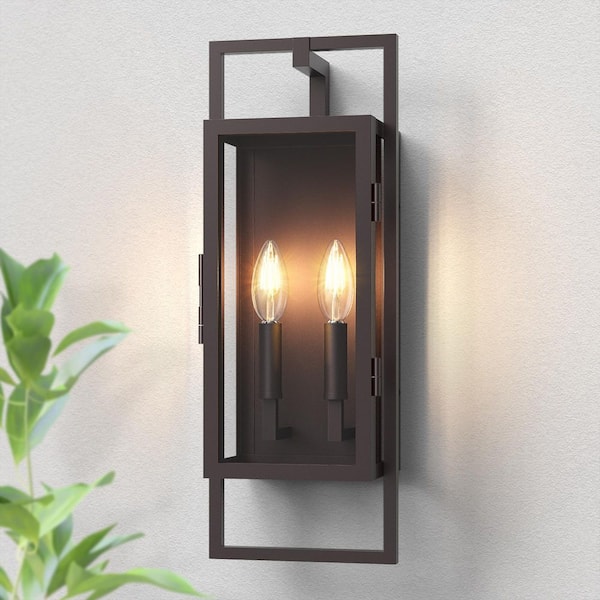 Decorators 21.5 in. 2-Light Oil-Rubbed Bronze Dusk to Dawn Outdoor Hardwired Wall Lantern Sconce