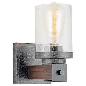 1-Light Woodgrain Wall Lights, Vintage Wall Light Fixtures, Farmhouse Wall Lamp, Indoor Wall Sconce with Glass Shade