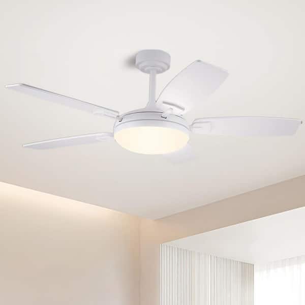 Kviflon 52 in. Indoor/Outdoor Modern White Ceiling Fans with Dimmable 3 Colors Lights and Remote/APP