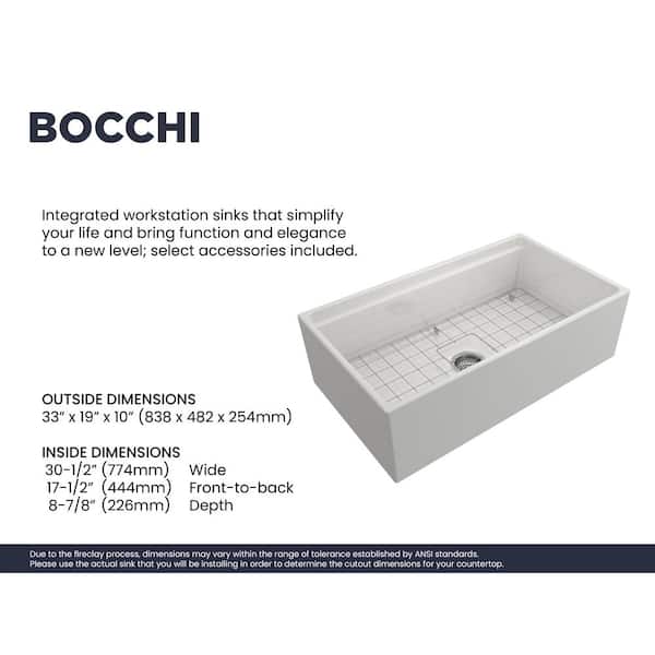 BOCCHI Step-Rim White Fireclay 33 in. Single Bowl Farmhouse