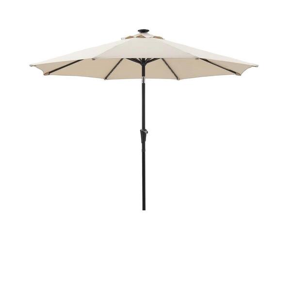 Sudzendf 9 ft. Steel Outdoor LED Lighted Market Patio Umbrella in Beige ...