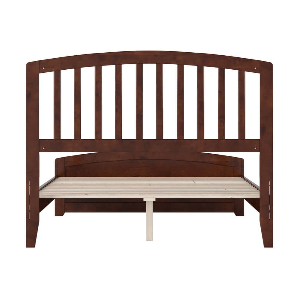 Quincy Walnut Full Solid Wood Low Profile Platform Bed with Slatted Headboard