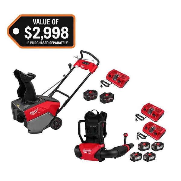 M18 FUEL 18V 21 in. Cordless Dual Battery Single Stage Snow Blower w/ Backpack Blower, (6) 12.0 Ah Battery, (3) Chargers