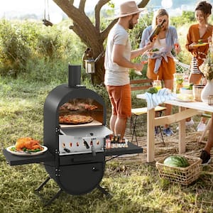 Wood Fired Outdoor Pizza Oven with Oxford Fabric Cover in Black