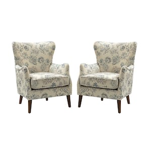 Leonhard Jeacobean Floral Fabric Pattern Wingback Design Armchair with English Arms Set of 2