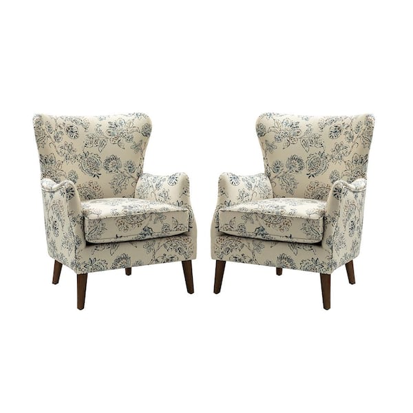 JAYDEN CREATION Leonhard 28.5 in. Jeacobean Floral Fabric Wingback Chair with English Arms (Set of 2)