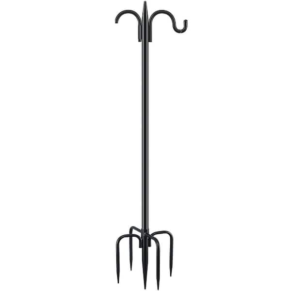 92 in. Black Iron Adjustable Double Shepherds Hook with 5 Prongs for Hanging Bird Feeder Plant Baskets Light (1-Pack)