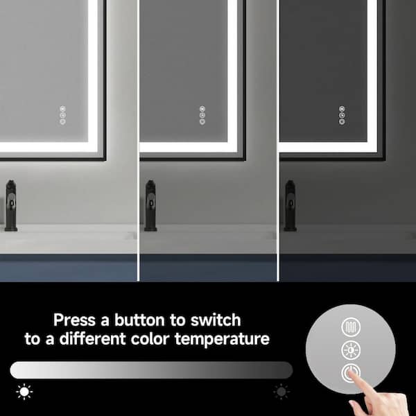 60 in. W x 36 in. H Rectangular Framed Wall Mount LED Light Bathroom Vanity Mirror in Black