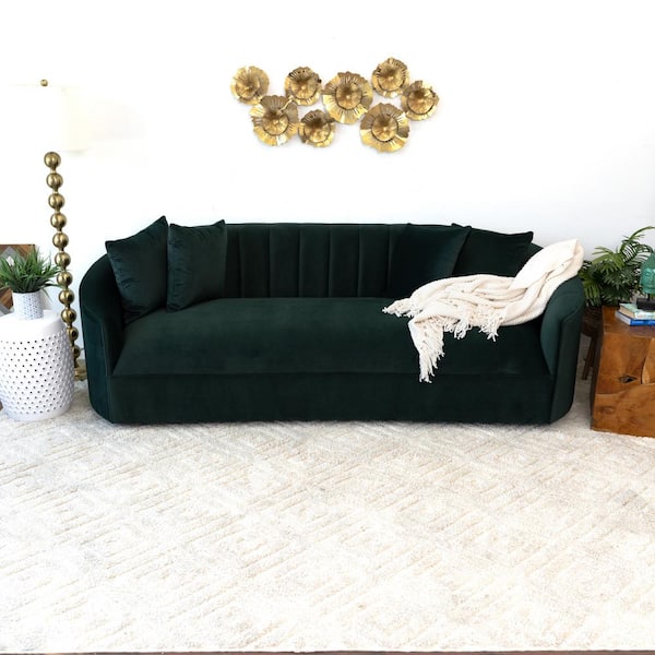 Ashcroft Furniture Co Kunt 88 in. Round Arm 3-Seater Sofa in Green