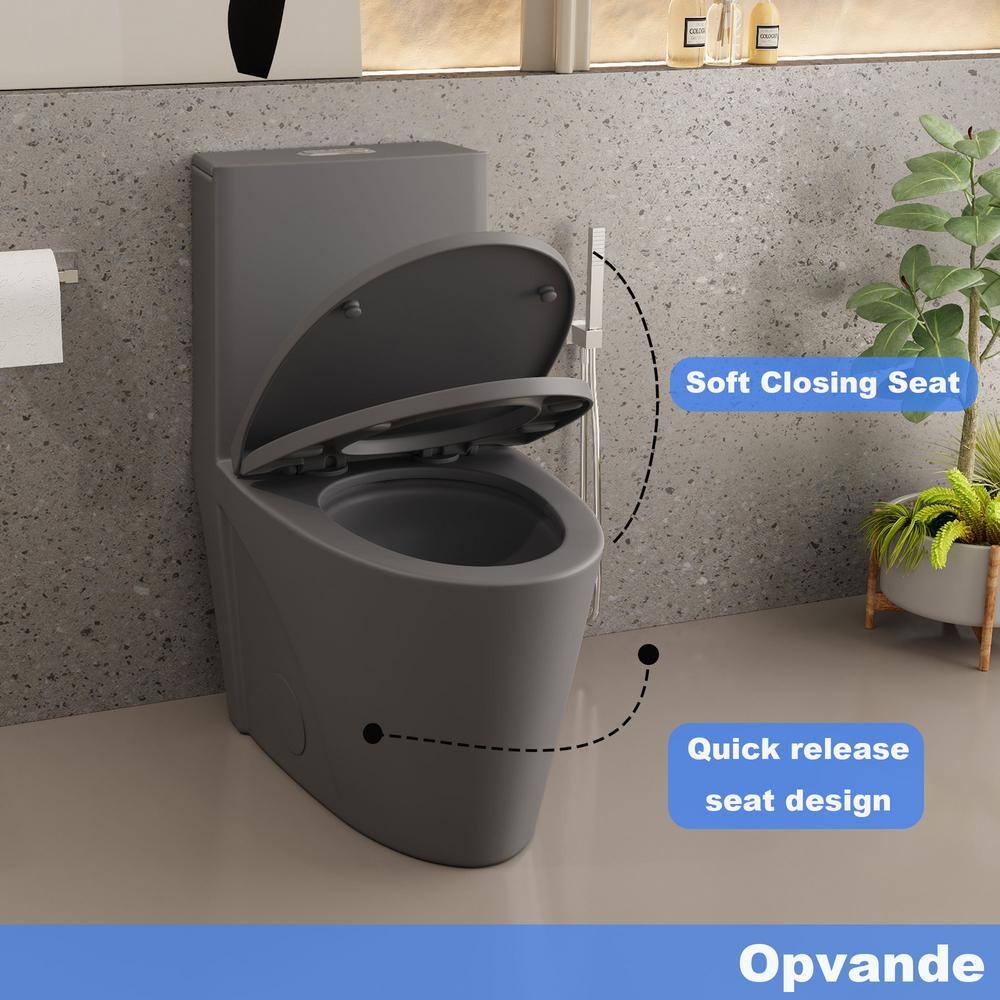Light Gray Ceramic Dual Flush Elongated One-Piece Toilet