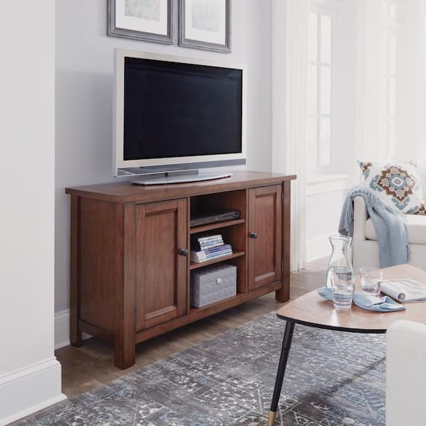 HOMESTYLES Tahoe 56 in. Aged Maple Wood TV Stand Fits TVs Up to 60 in. with Storage Doors