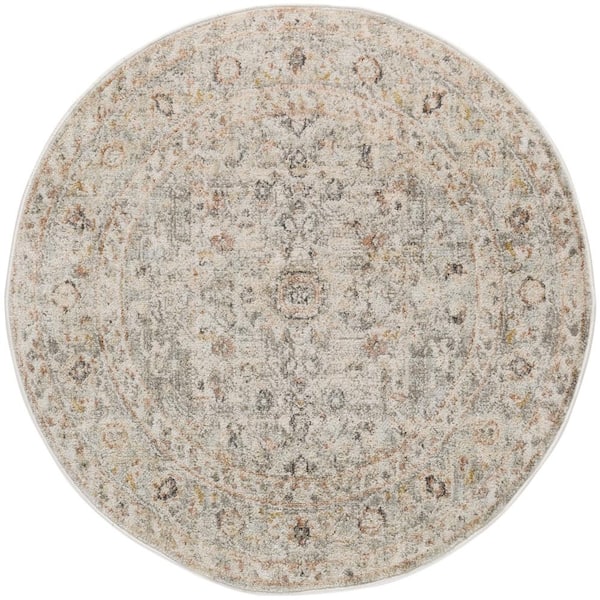Oushak Home Light Grey 8 ft. x 8 ft. Floral Traditional Round Area Rug