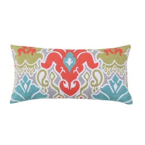 Deniza Multi-Color Embroidered Damask 24 in. x 12 in. Throw Pillow