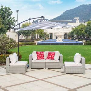 JAZZY 4-Piece Rattan Sofa Seating Group with Gray/Ivory Cushion and Pillow