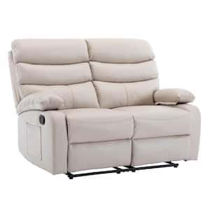 54.8 in. W Beige Faux Leather Reclining 2-Seater Loveseat