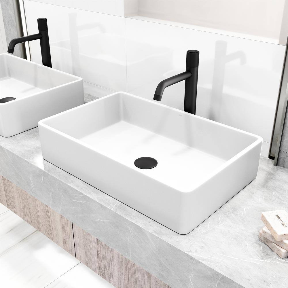 VIGO Matte Stone Magnolia Composite Rectangular Vessel Bathroom Sink in ... - Matte White Sink