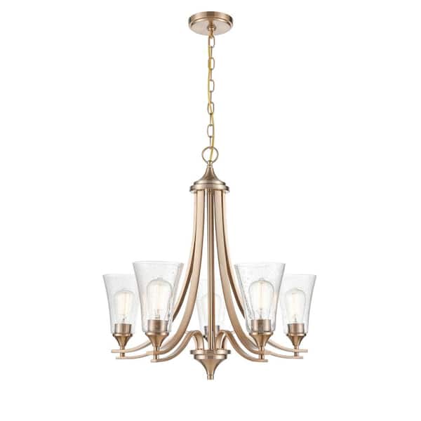 Millennium Lighting Natalie 27.75 in. 5-Light Modern Gold Chandelier Light with Clear Seeded Shade