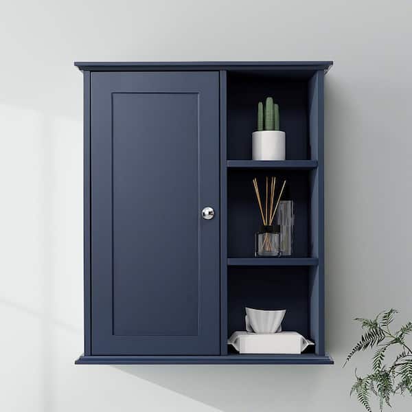 23.6 in. W x 7.1 in. D x 27.6 in. H Bathroom Storage Wall Cabinet in Blue with Soft-Closing Hinges