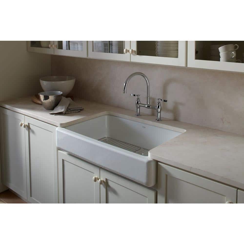 White 36" Cast Iron Farmhouse Drop-In Kitchen Sink
