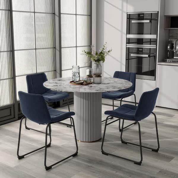 Furniture of America Winterfield Blue Chenille Fabric Accent Side Chair Set of 2 with Curved Bentwood Seat