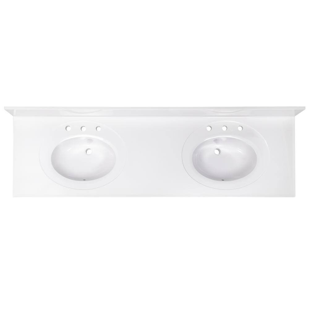 73-Inch White Cultured Marble Double Sink Vanity Top with Backsplash