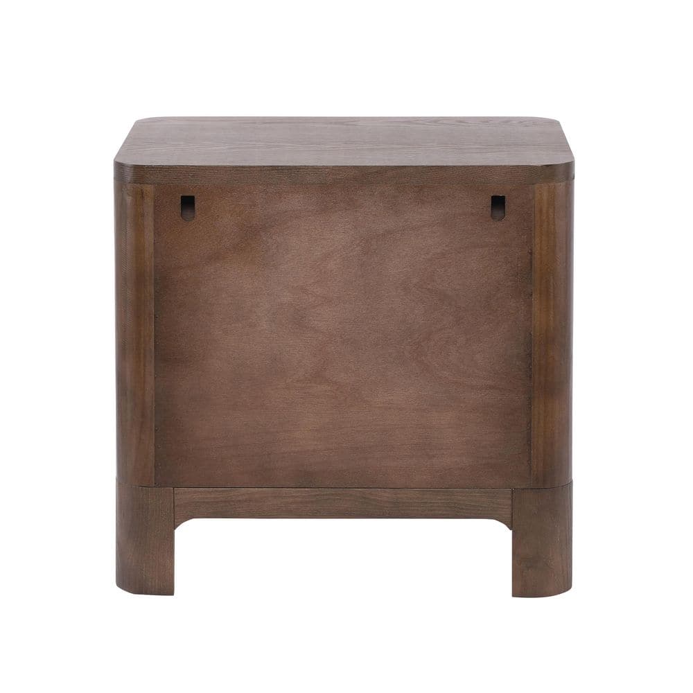 Faye Modern Brown 2-Drawer 23.62 in. W Nightstand with Brushed Gold Handles, Rounded Corners - thumbnail 5