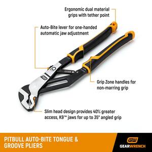 PITBULL Auto-Bite 12 in. V-Jaw Tongue and Groove Dual Material Grip Pliers With Quick Adjust Jaws