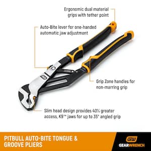 PITBULL Auto-Bite 8 in. V-Jaw Tongue and Groove Dual Material Grip Pliers With Quick Adjust Jaws