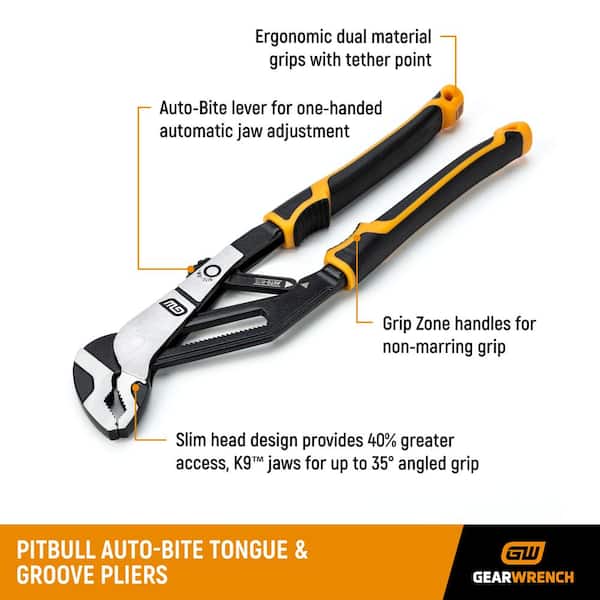 PITBULL Auto-Bite 12 in. V-Jaw Tongue and Groove Dual Material Grip Pliers With Quick Adjust Jaws
