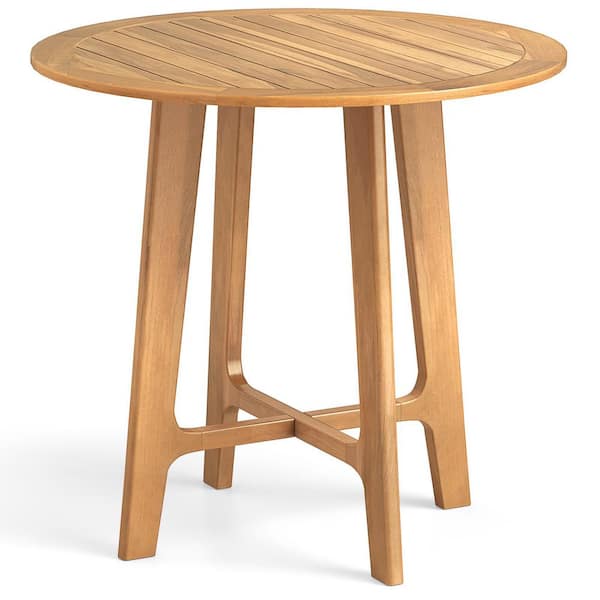 31.5 in. Teak Wood Round Outdoor Coffee Table with Slatted Tabletop and X-Shaped Frame