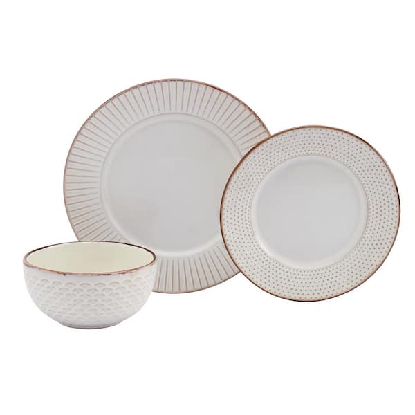 Tabletops Gallery 12-Piece Monroe Ivory Stoneware Dinnerware Set (Service for 4)