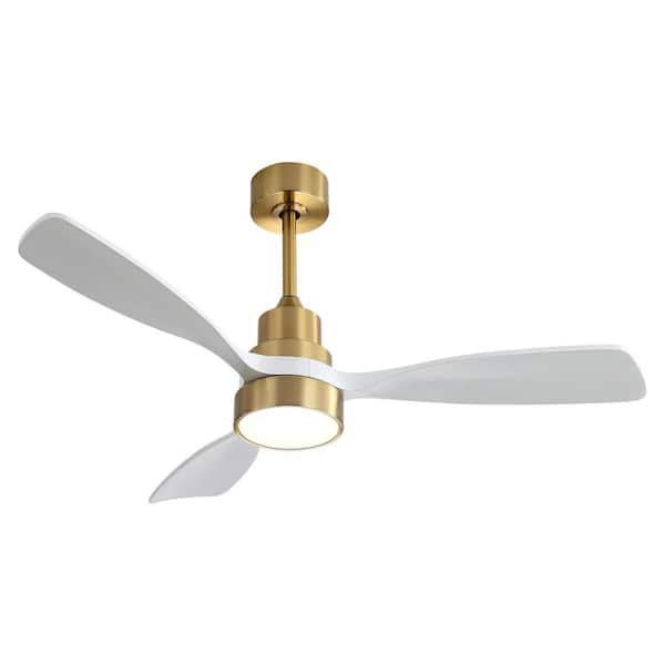 Unbranded 48 in. Indoor White Ceiling Fan with 3 White Solid Wood Blades and Integrated LED