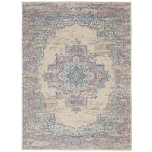 Grafix Ivory/Pink 6 ft. x 9 ft. Persian Medallion Transitional Area Rug