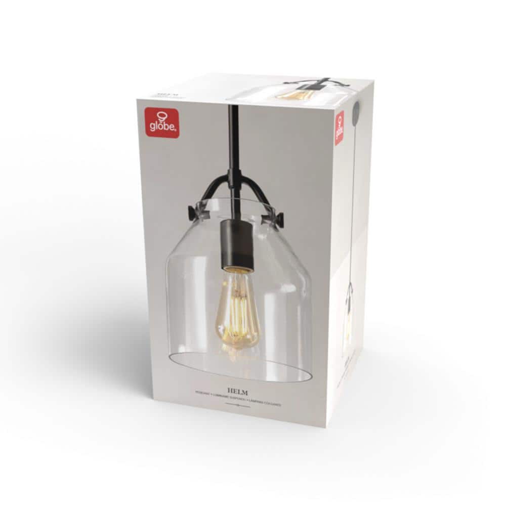 Matte Black Farmhouse Pendant Light with Clear Glass Shade