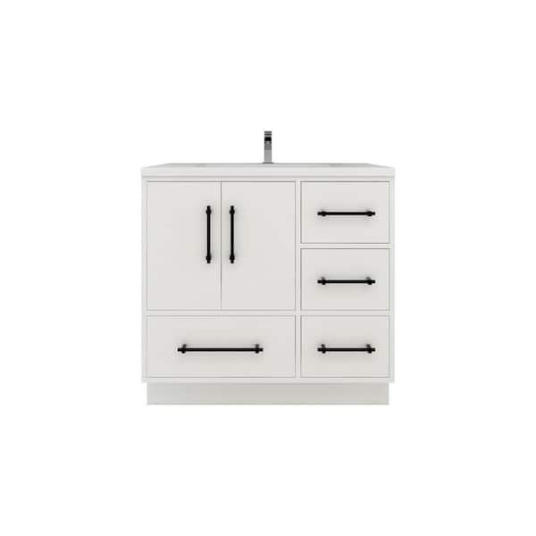 Victoria 36 in. W x 20 in. D x 35 in. H Single Sink Freestanding Bath Vanity in Gloss White with White Acrylic Top