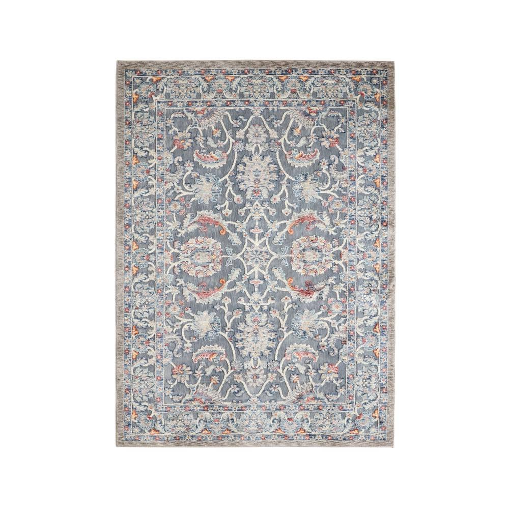 Laura Ashley Grey and Gold 5 ft. x 7 ft. Medallion Turkish Chenille