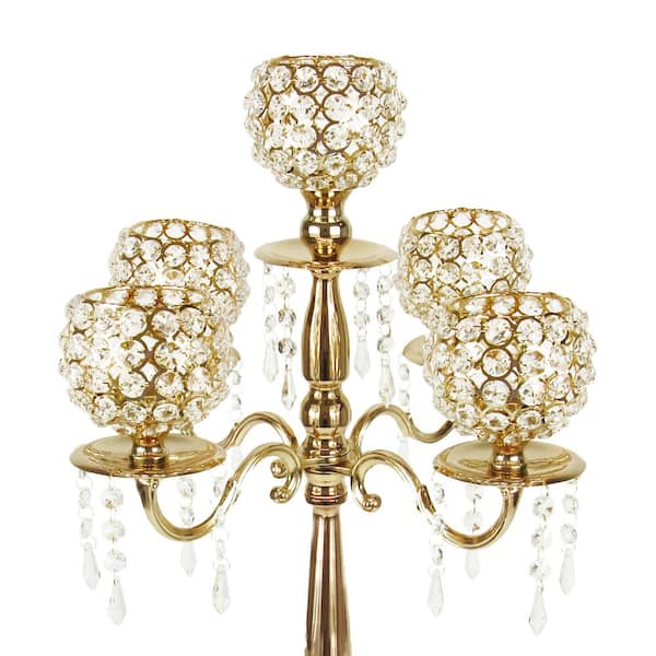 27 in. Gold Crystal Bead Candelabra Candle Holder Centerpiece 250803-GO -  The Home Depot